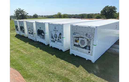 A row of reefers used for Meat Storage