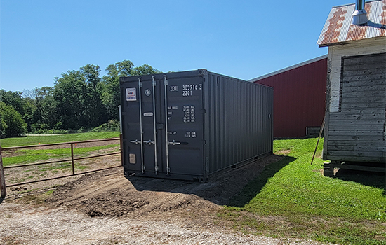 A single shipping container on an Iowa Farm